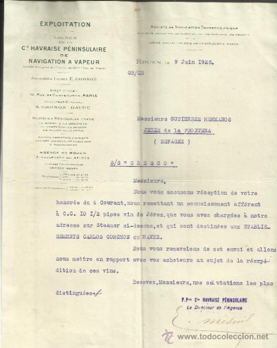 Lettres commerciales: CARTA COMERCIAL DE SOCIET&Eacute; NAVIGATION TRANSOC&Eacute;ANIQUE. ROUEN. FRANCIA. 1925