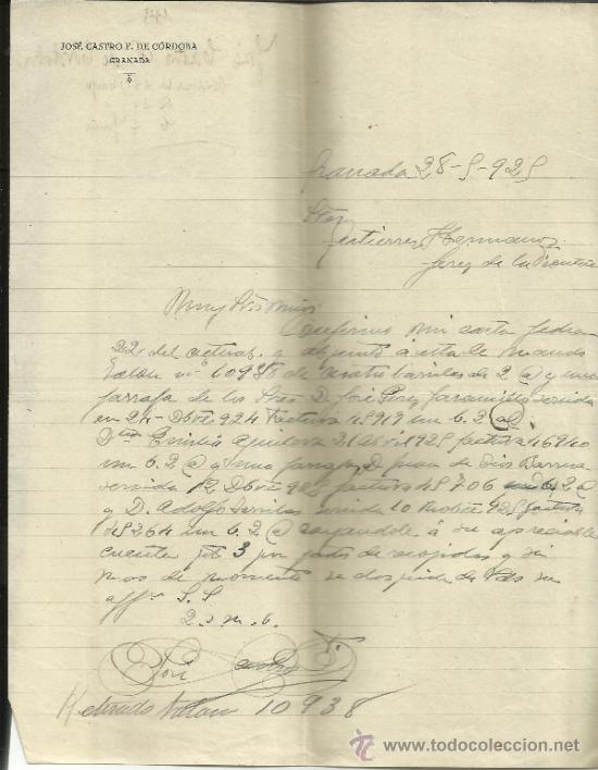 Lettres commerciales: CARTA COMERCIAL DE JOS&Eacute; CASTRO F. DE C&Oacute;RDOBA. GRANADA. 1925