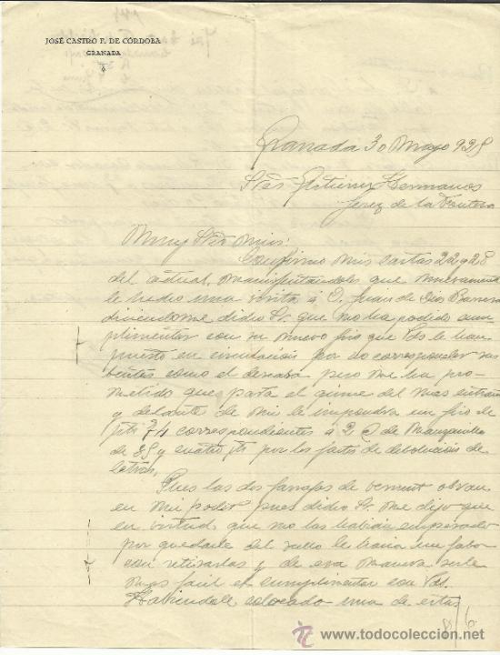 Lettres commerciales: CARTA COMERCIAL DE JOS&Eacute; CASTRO F. DE C&Oacute;RDOBA. GRANADA. 1925