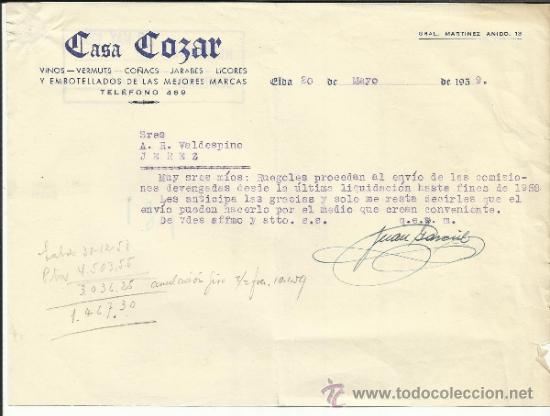 Commercial Letters: CARTA COMERCIAL DE CASA COZAR. VINOS. LICORES. ELDA. VALENCIA. 1959