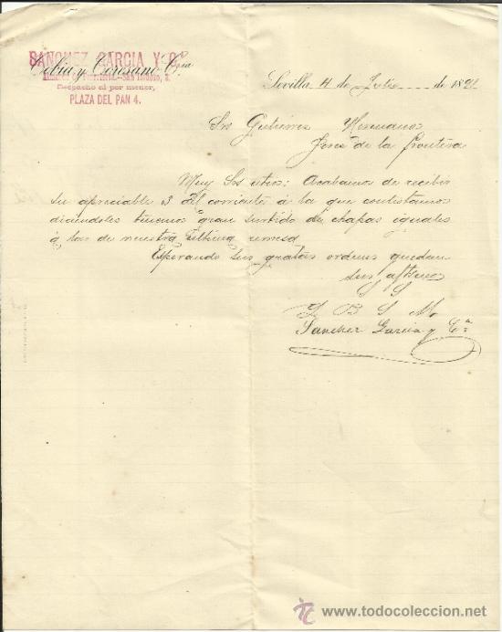 Commercial Letters: CARTA COMERCIAL DE S&Aacute;NCHEZ GARC&Iacute;A Y C&ordf;. SEVILLA. 1891