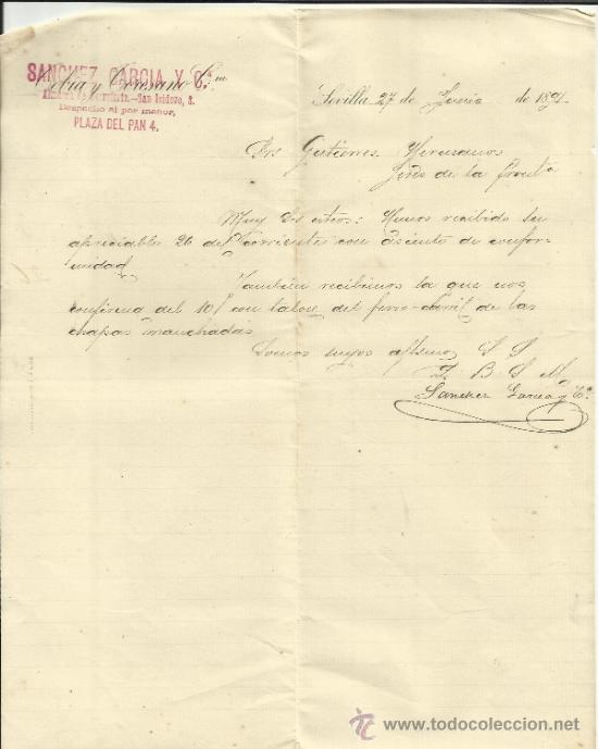 Commercial Letters: CARTA COMERCIAL DE S&Aacute;NCHEZ GARC&Iacute;A Y C&ordf;. SEVILLA. 1891