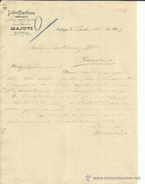 Lettere commerciali: CARTA COMERCIAL DE J. V. MATHE. ANTIGUA. GUATEMALA. 1894