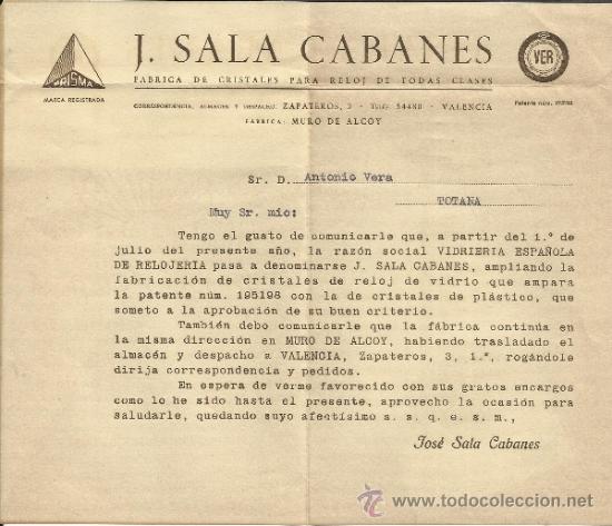 Lettere commerciali: CARTA COMERCIAL DE J. SALA CABANES. VALENCIA.