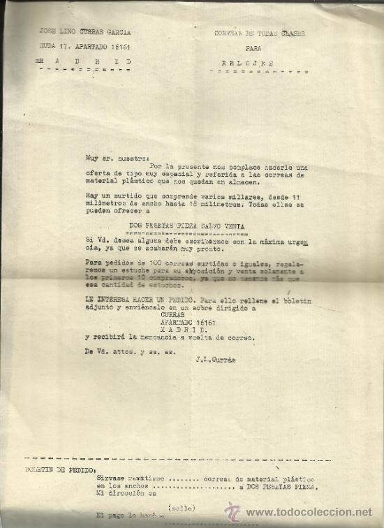 Lettere commerciali: CIRCULAR DE JOS&Eacute; LINO CURRAS CARC&Iacute;A. CORREAS PARA RELOJES. MADRID