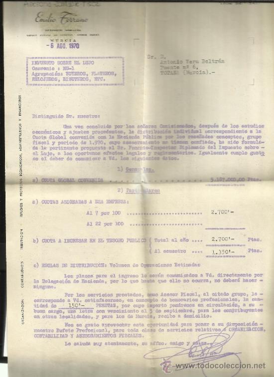 Lettere commerciali: CARTA COMERCIAL DE EMILIO TORRANO. ASESORIA CONTABLE-FISCAL. MURCIA. 1970