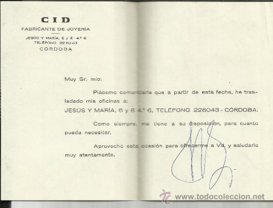 Lettere commerciali: CIRCULAR DE CID. FABRICANTE DE JOYERIA. C&Oacute;RDOBA.
