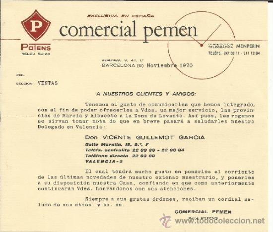 Lettere commerciali: CIRCULAR DE COMERCIAL PEMEN. BARCELONA. 1970