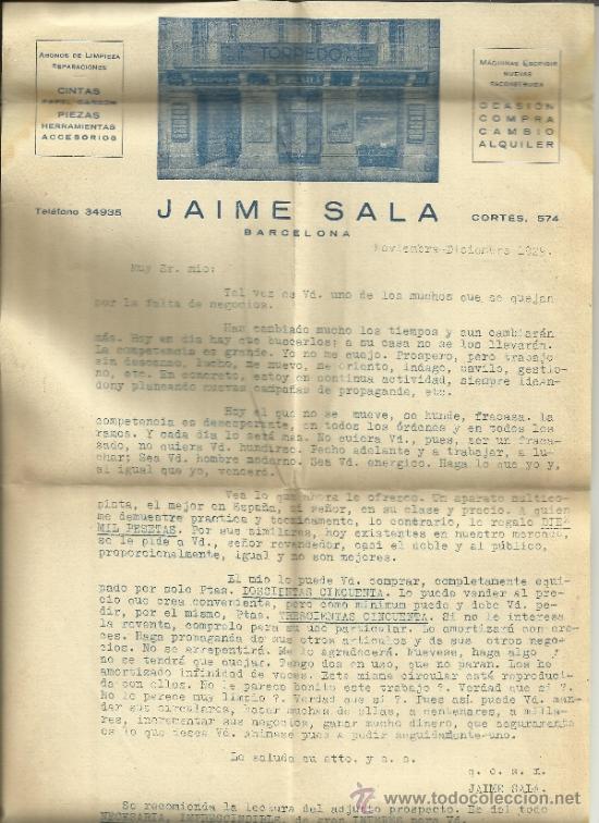Lettere commerciali: CIRCULAR DE JAIME SALA. ABONOS DE LIMPIEZA. REPARACIONES. BARCELONA. 1929