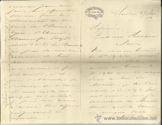 Commercial Letters: CARTA COMERCIAL DE FREDERICK HALL. GRAN HOTEL WESTMINSTER. MENTON. FRANCIA. 1884