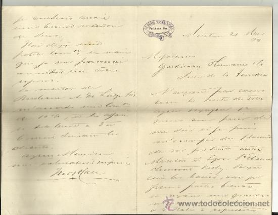 Commercial Letters: CARTA COMERCIAL DE FREDERICK HALL. GRAN HOTEL WESTMINSTER. MENTON. FRANCIA. 1884