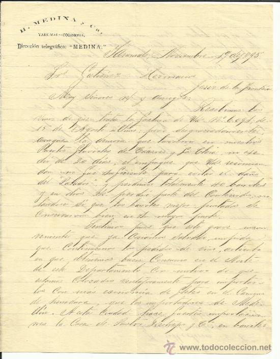 Commercial Letters: CARTA COMERCIAL DE H. MEDINA Y C&ordf;. YARUMAL. COLOMBIA. 1895