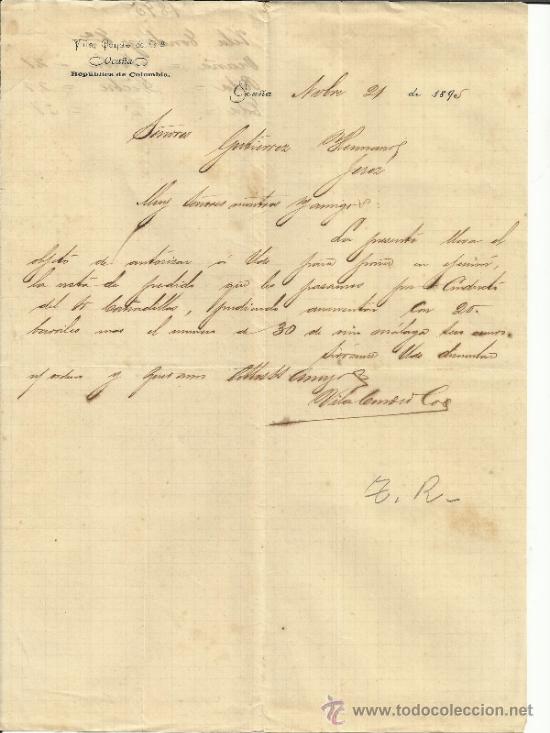 Commercial Letters: CARTA COMERCIAL DE VILA, CONDE Y C&ordf;. OCA&Ntilde;A. COLOMBIA. 1895