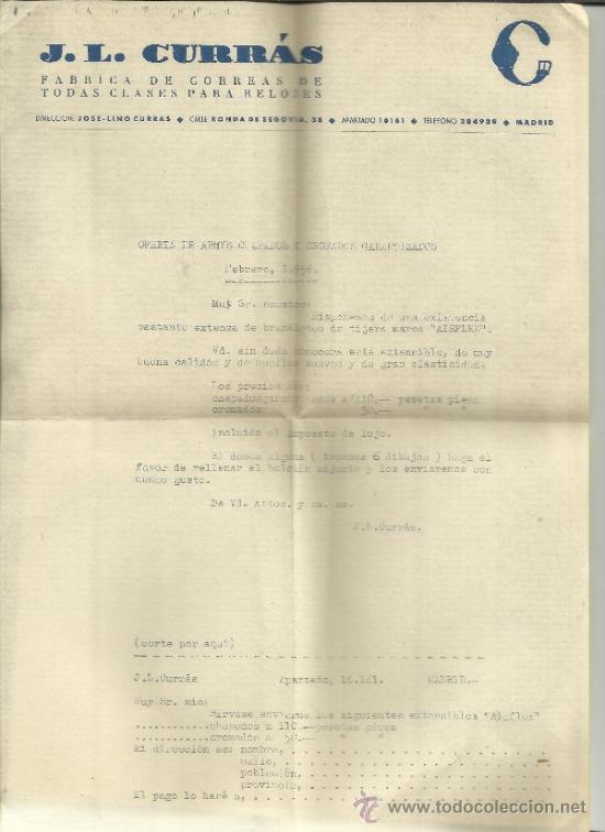 Gesch&auml;ftsbriefe: CIRCULAR DE OFERTA DE J.L. CURR&Aacute;S. CORREAS PARA RELOJES. MADRID. 1956