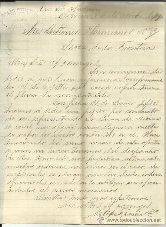 Gesch&auml;ftsbriefe: CARTA COMERCIAL DE FELIPE FRANCIA Y C&ordf;. CARACAS. VENEZUELA. 1890