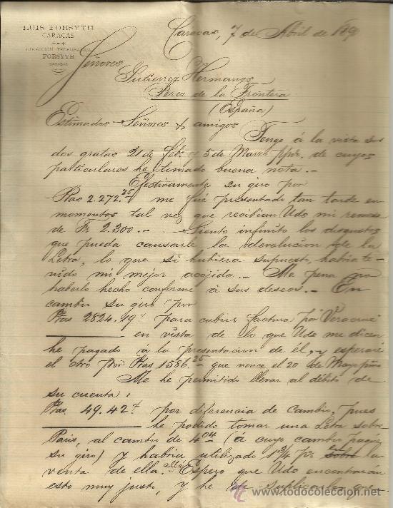 Gesch&auml;ftsbriefe: CARTA COMERCIAL DE LUIS FORSYTH. CARACAS. VENEZUELA. 1890 (2 HOJAS)