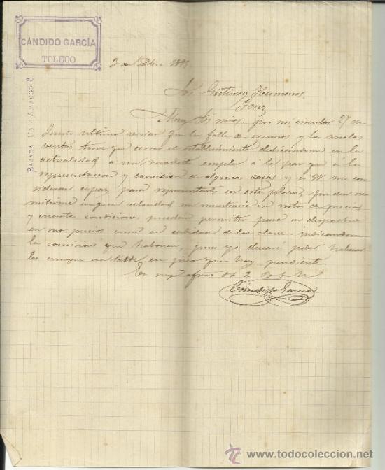 Lettres commerciales: CARTA COMERCIAL DE C&Aacute;NDIDO GARC&Iacute;A. TOLEDO. 1895