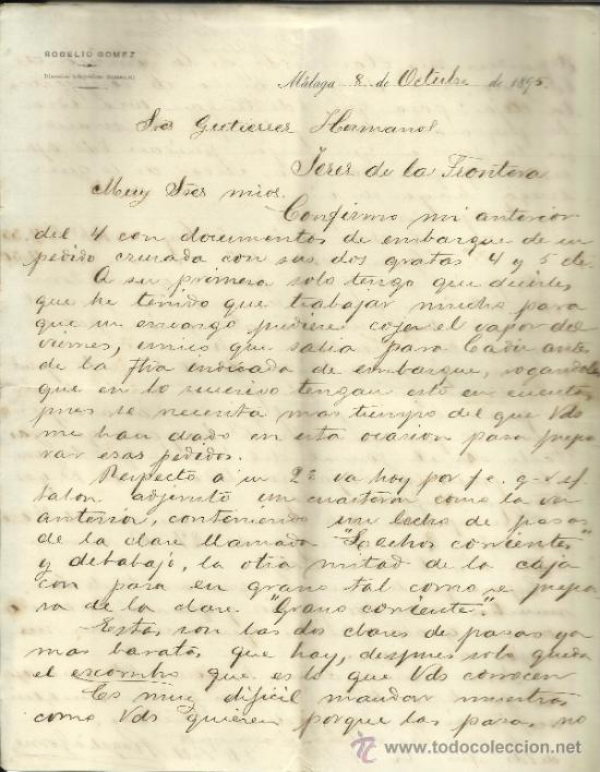 Lettres commerciales: CARTA COMERCIAL DE ROGELIO GOMEZ. M&Aacute;LAGA. 1895