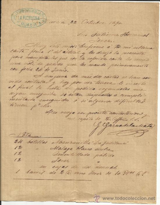 Lettres commerciales: CARTA COMERCIAL DE GUILLERMO GARC&Iacute;A DE LA MATA. MURCIA. 1890