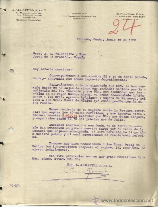 Commercial Letters: CARTA COMERCIAL DE E. ALBAFULL., S EN C. TORRE&Oacute;N. M&Eacute;XICO. 1920
