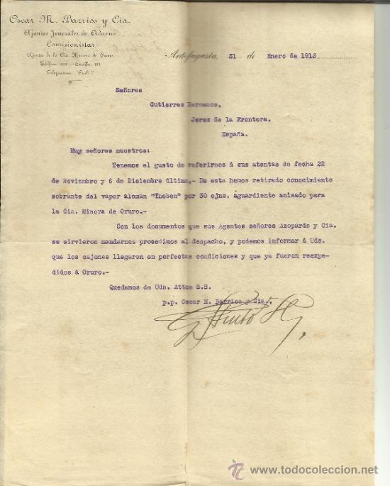 Commercial Letters: CARTA COMERCIAL DE OSCAR M. BARRIOS Y C&ordf;. ANTOFAGASTA. CHILE. 1913