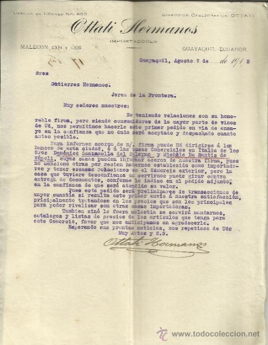 Commercial Letters: CARTA COMERCIAL DE OTTATI HERMANOS. IMPORTADORES. GUAYAQUIL. ECUADOR. 1913