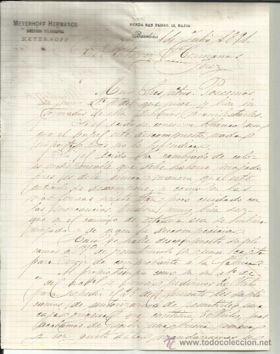 Commercial Letters: CARTA COMERCIAL DE MEYERHOFF HERMANOS. BARCELONA. 1891