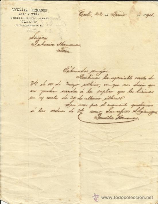 Commercial Letters: CARTA COMERCIAL DE GONZ&Aacute;LEZ HERMANOS. CALI. COLOMBIA. 1894