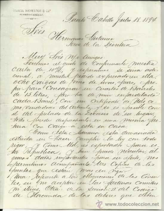 Commercial Letters: CARTA COMERCIAL DE GARC&Iacute;A HERMANOS & C&ordf;. PUERTO-CABELLO. VENEZUELA. 1894