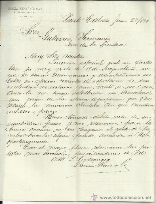 Commercial Letters: CARTA COMERCIAL DE GARC&Iacute;A HERMANOS & C&ordf;. PUERTO-CABELLO. VENEZUELA. 1894
