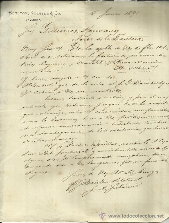 Lettres commerciales: CARTA COMERCIAL DE BOULTON, KOLSTER & Co. VALENCIA. (VENEZUELA) 1891