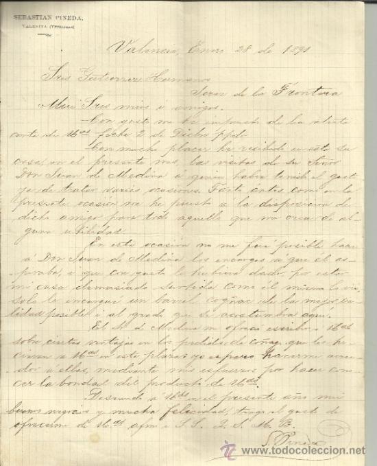 Commercial Letters: CARTA COMERCIAL DE SEBASTIAN PINEDA. VALENCIA (VENEZUELA). 1891