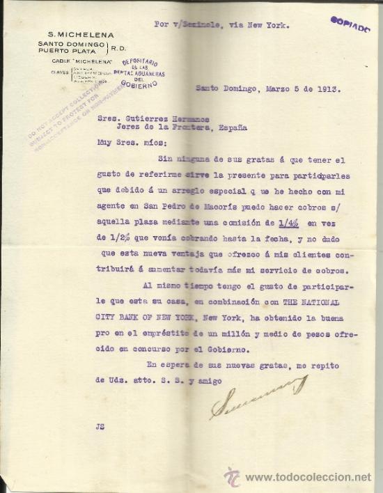 Commercial Letters: COMMERCIAL LETTER S. MICHELENA. SANTO DOMINGO. DOMINICAN REPUBLIC. 1913