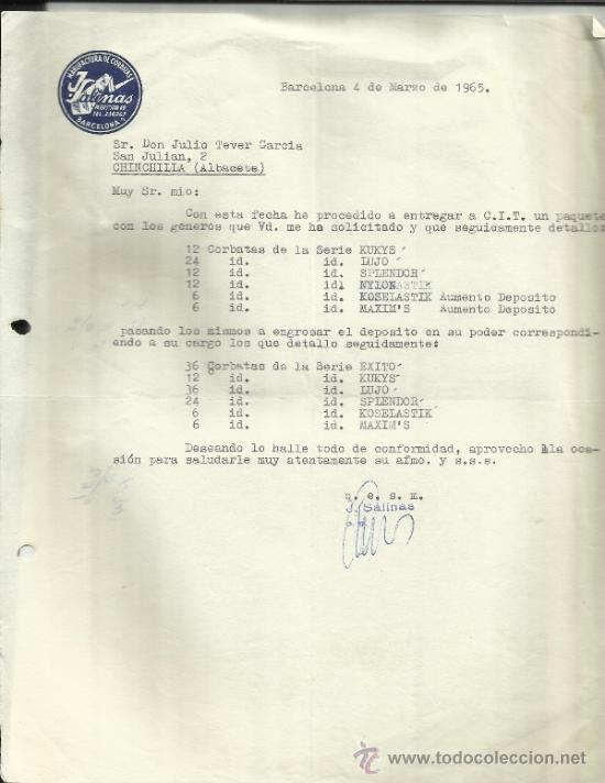 Commercial Letters: CARTA COMERCIAL DE SALINAS. MANUFACTURAS DE CORBATAS. BARCELONA. 1965