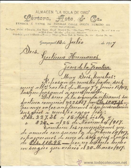 Gesch&auml;ftsbriefe: CARTA COMERCIAL DE L&Eacute;RTOLA, ASTE & Ca (ALMAC&Eacute;N LA BOLA DE ORO). GUAYAQUIL. ECUADOR. 1917