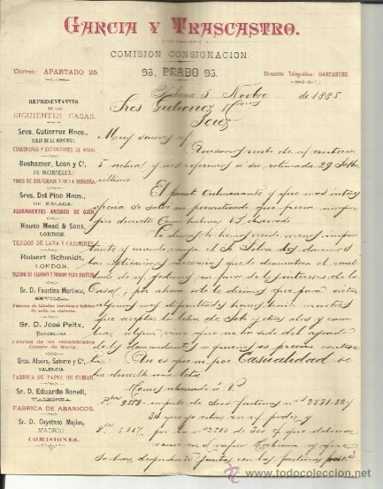 Gesch&auml;ftsbriefe: CARTA COMERCIAL DE GARC&Iacute;A Y TRACASTRO. REPR.GUTIERREZ HERMANOS, BOSHAMER, LEON. HABANA.CUBA.1888.