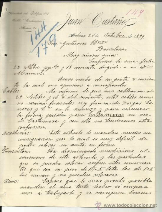 Gesch&auml;ftsbriefe: CARTA COMERCIAL DE JUAN CASTA&Ntilde;O. HABANA. CUBA. 1899 (2 HOJAS)