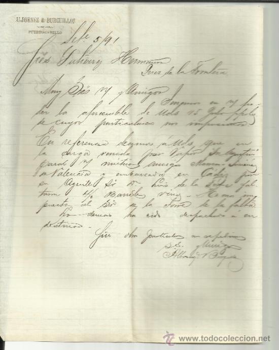 Gesch&auml;ftsbriefe: CARTA COMERCIAL DE ALBORNOZ & BURGUILLOS. PUERTO-CABELLO. VENEZUELA. 1891
