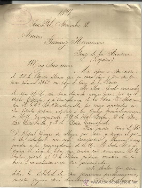 Gesch&auml;ftsbriefe: CARTA COMERCIAL DE TIMOLEON RUEDA. SAN GIL. COLOMBIA. 1891 (2 HOJAS)