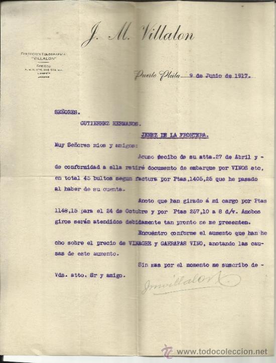 Gesch&auml;ftsbriefe: CARTA COMERCIAL DE J. M. VILLAL&Oacute;N. PUERTO PLATA. REP&Uacute;BLICA DOMINICANA. 1917