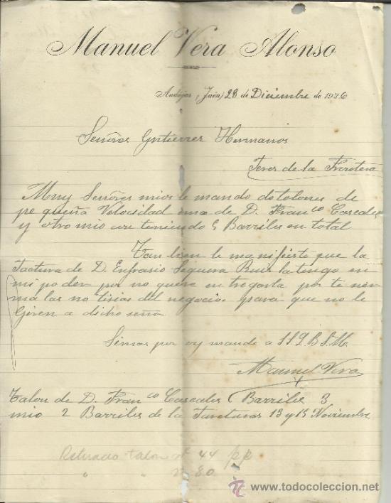 Lettere commerciali: CARTA COMERCIAL DE MANUEL VERA ALONSO. AND&Uacute;JAR. JAEN. 1926