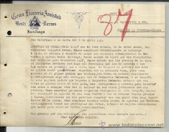 Lettere commerciali: CARTA COMERCIAL DE BENTZ HERMS. GRAN LICORERA AMISTAD. SANTIAGO. REP&Uacute;BLICA DOMINICANA. 1920