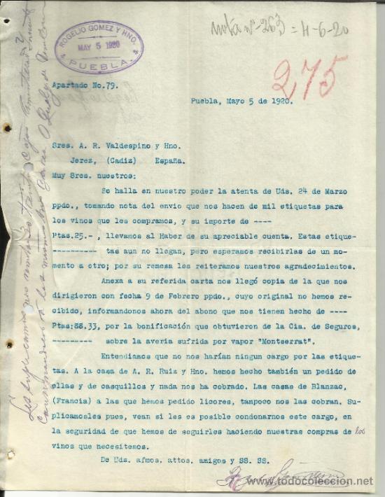 Lettere commerciali: CARTA COMERCIAL DE ROGELIO G&Oacute;MEZ Y HERMANO. PUEBLA. M&Eacute;XICO. 1920