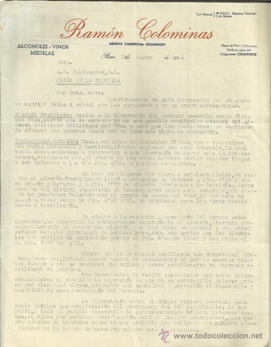 Lettere commerciali: CARTA COMERCIAL DE RAM&Oacute;N COLOMINAS. AGENTE COMERCIAL. REUS. TARRAGONA. 1944