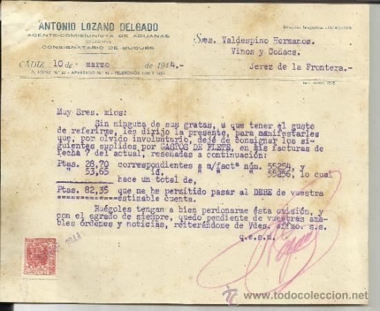 Lettere commerciali: CARTA COMERCIAL DE ANTONIO LOZANO DELGADO. AGENTE-COMISIONISTA. CONSIGNATARIO DE BUQUES. C&Aacute;DIZ.1944