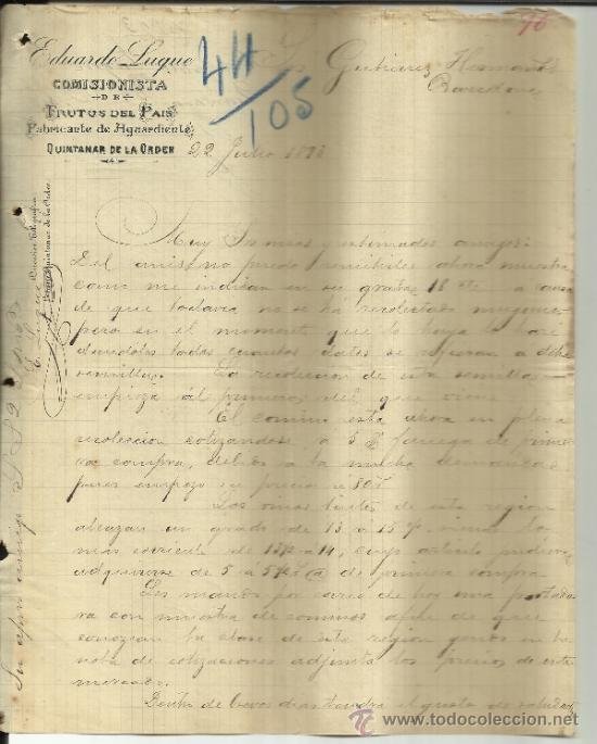 Lettere commerciali: CARTA COMERCIAL DE EDUARDO LUQUE. COMISIONISTA DE FRUTOS DEL PA&Iacute;S.QUINTANAR DE LA ORDEN.TOLEDO. 1893