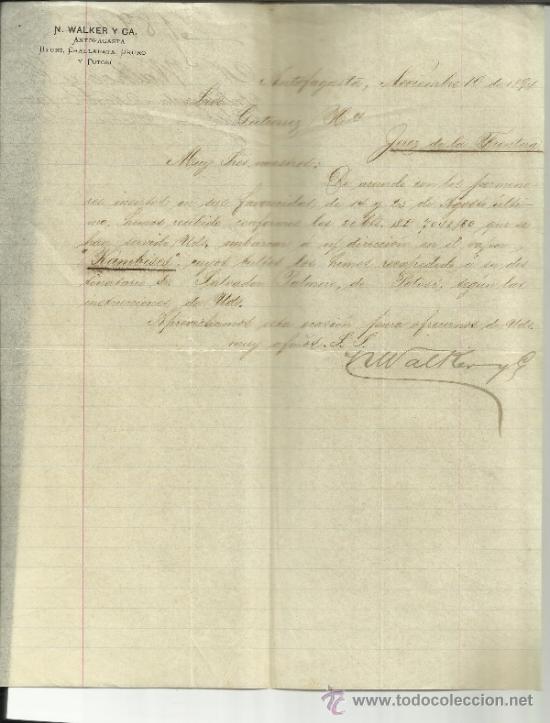Lettere commerciali: CARTA COMERCIAL DE N. WALKER Y CA. ANTOFAGASTA. CHILE. 1894
