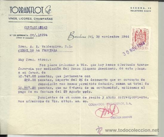 Lettere commerciali: CARTA COMERCIAL DE TORRADEFLOT S.A. VINOS Y LICORES. BARCELONA. 1944