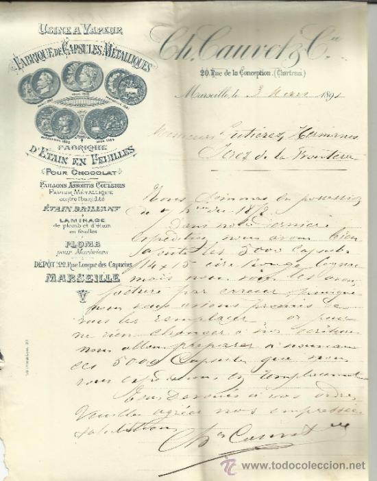 Lettere commerciali: CARTA COMERCIAL DE CH. CAUVET & Cie. MARSEILLE. FRANCIA. 1891