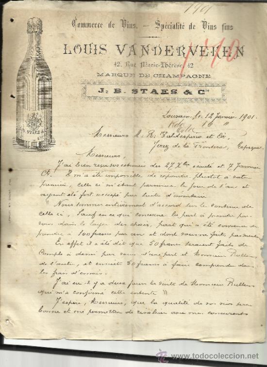 Lettere commerciali: CARTA COMERCIAL DE LOUIS VANDERVEKEN. J.B. STAIS & Cie. LOUVAIN. B&Eacute;LGICA. 1901